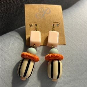 Plunder Pink, Mint, Orange & Black Striped Drop Earrings